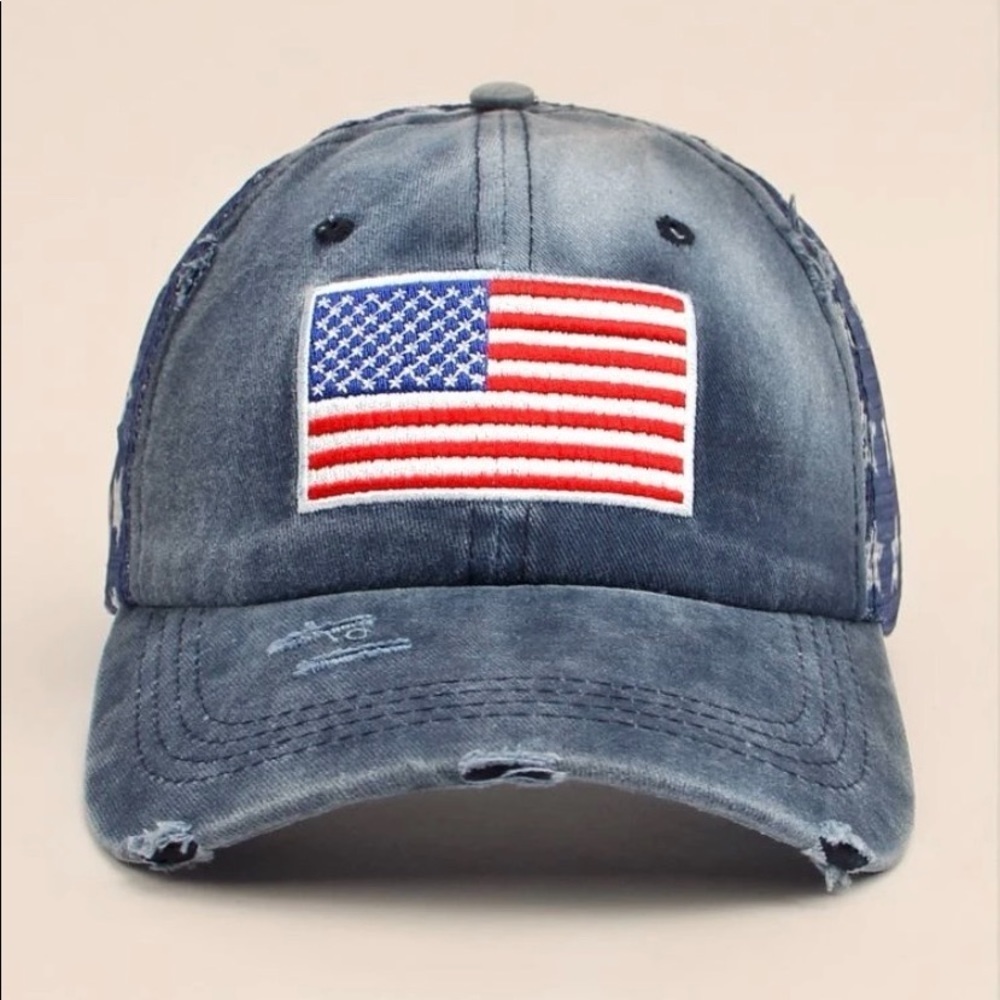 USA 🇺🇸 NAVY BLUE Distressed ball cap July 4th - Picture 1 of 7